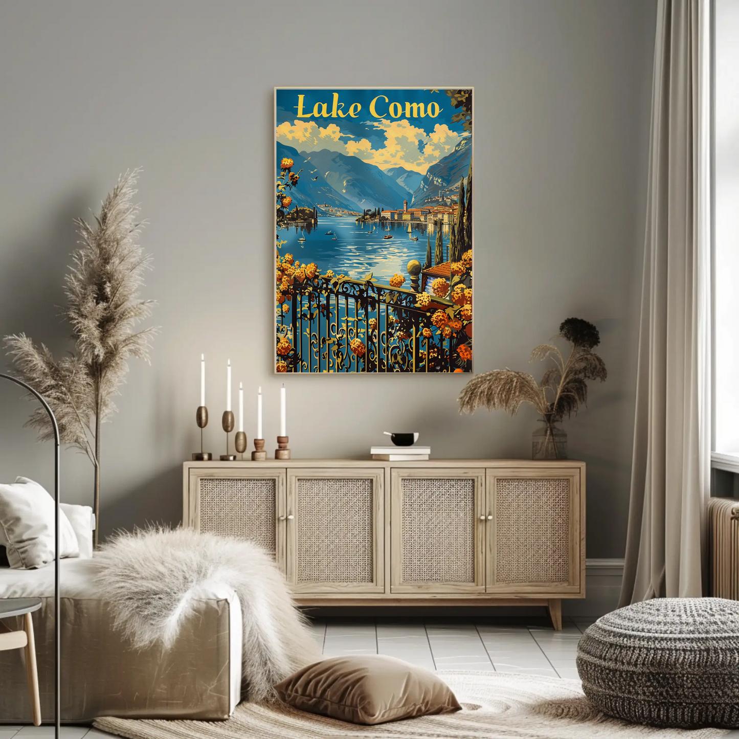 Lake Como Italian Villas Mountains Travel Poster