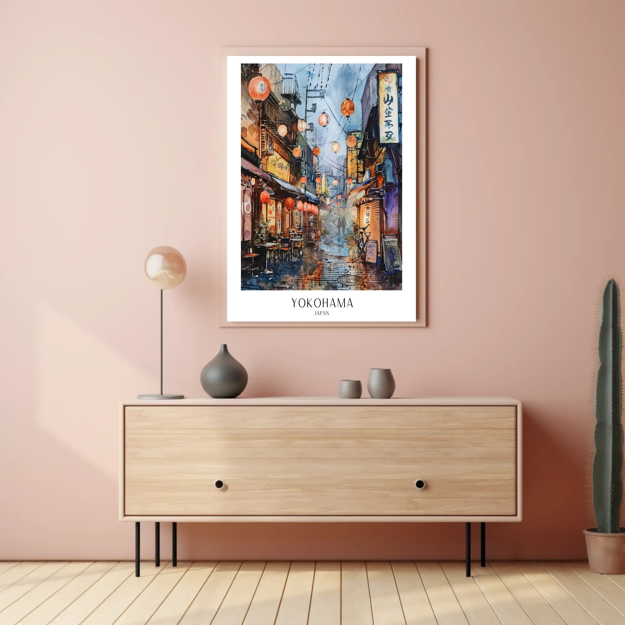 Yokohama Street Scene Poster PosterGoat