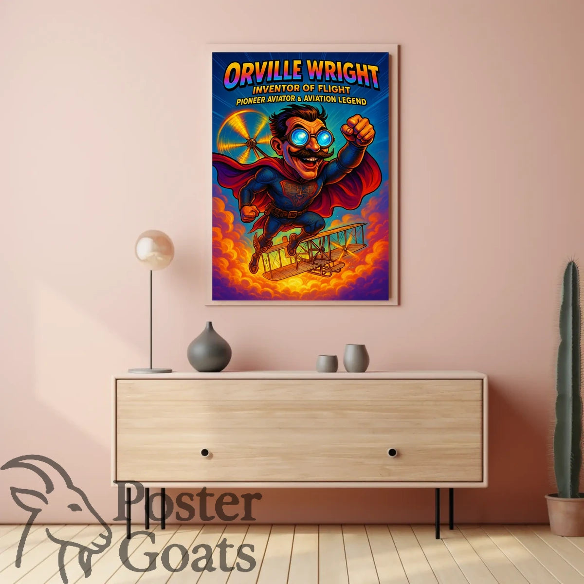 Orville Wright Comic Superhero Aviation Poster