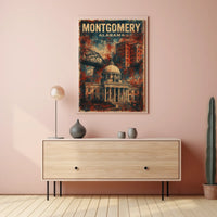 Montgomery Alabama Historic Cityscape Travel Illustration Vintage Architectural Heritage Nostalgic Warm Color Poster