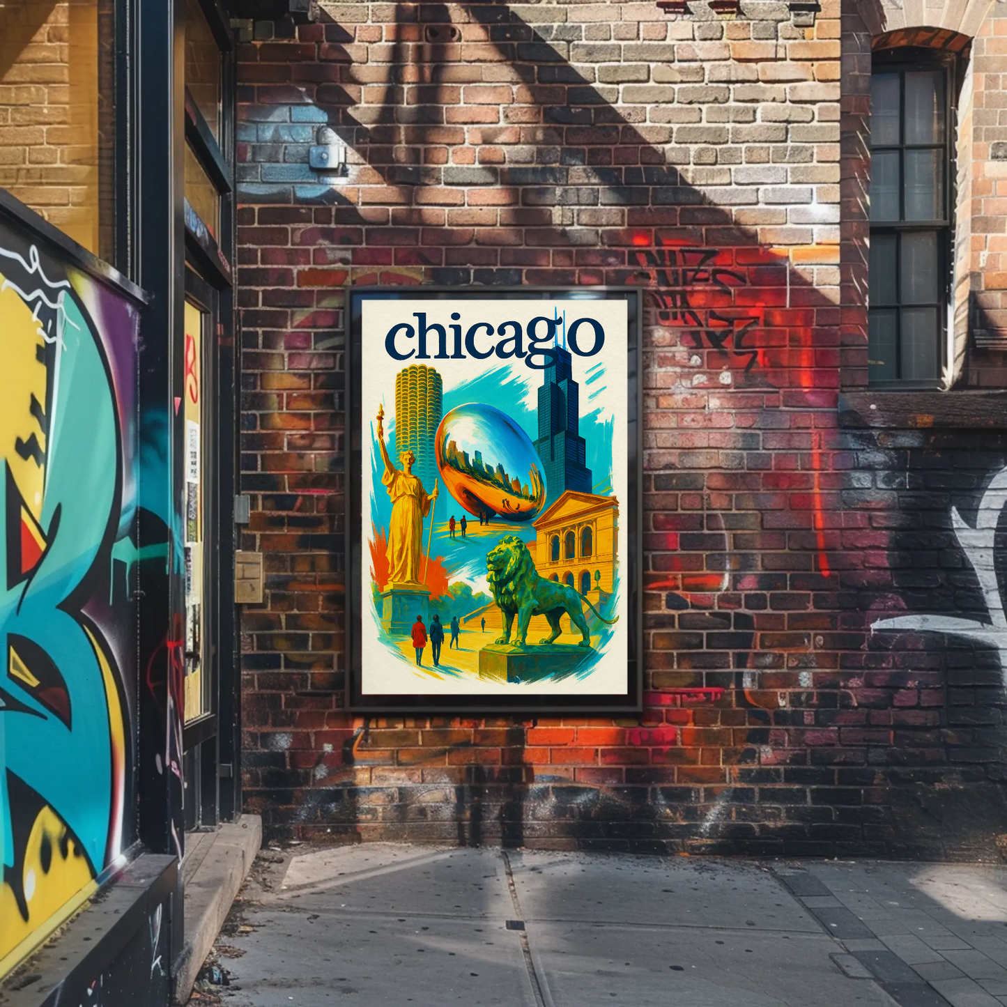 Chicago Lion Bean Willis Art Urban Vintage Travel Poster Wall Art