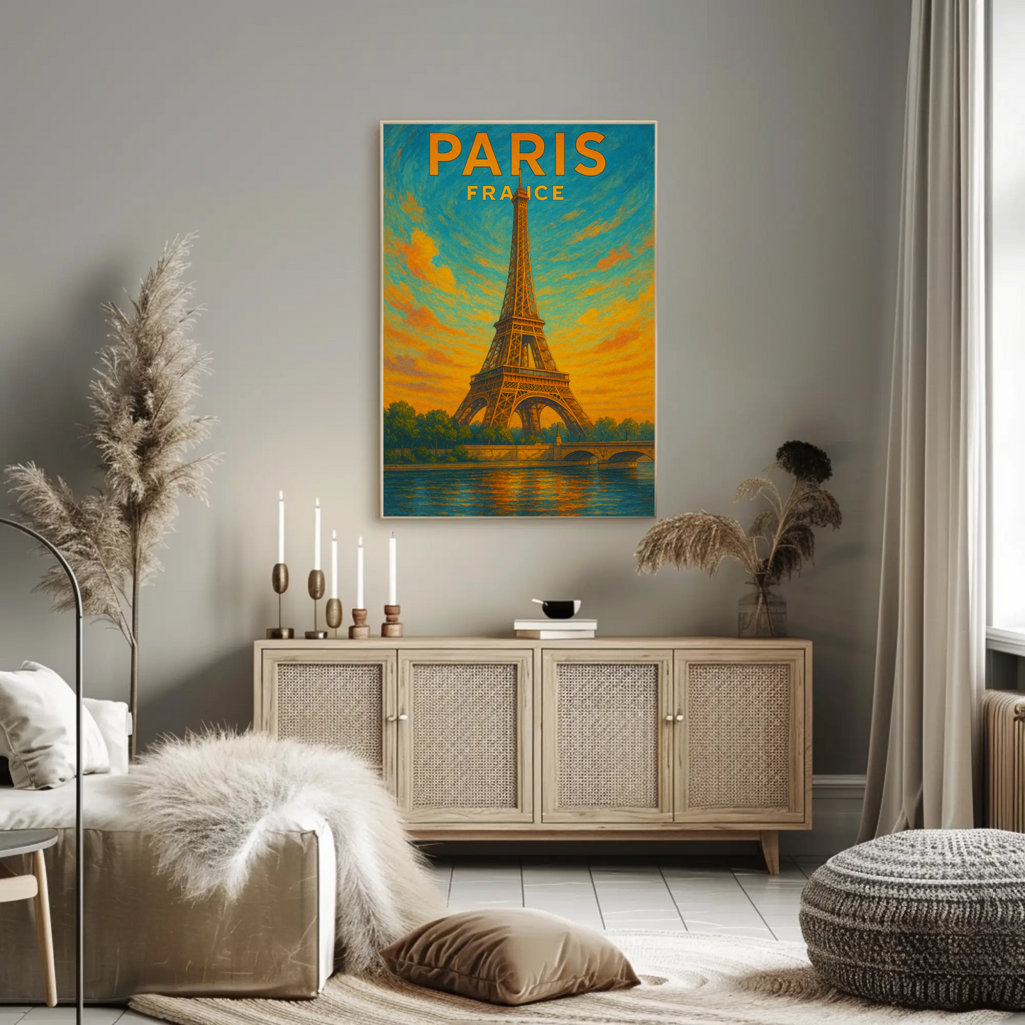 Paris Eiffel Sunset Travel Poster