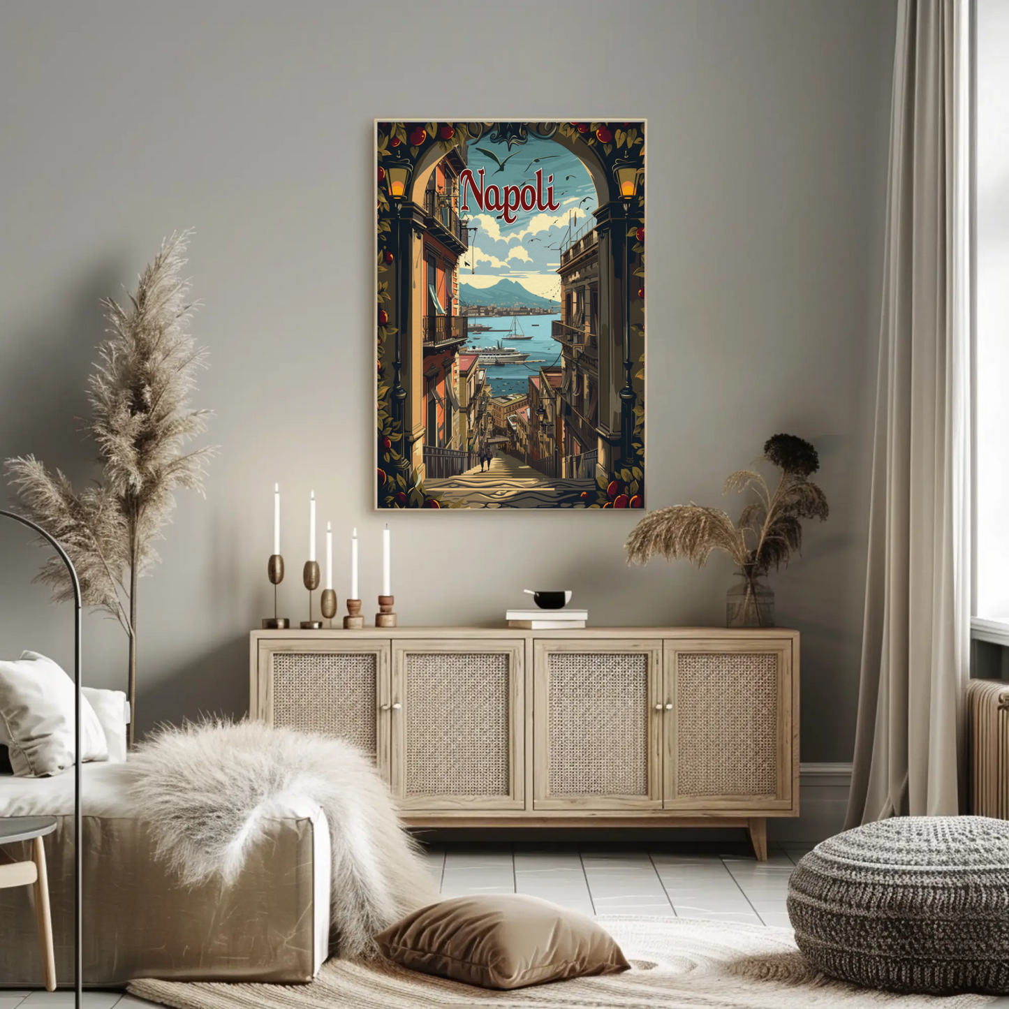 Napoli Italy Coastline Street View Travel Poster