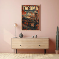 Vintage Tacoma Poster: Bridge, Dome, Mount Rainier