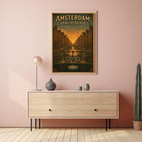 Amsterdam Canal At Sunset A Steampunk Poster
