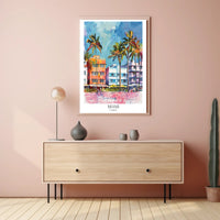 Miami Art Deco Street Scene Vibrant Travel Poster PosterGoat