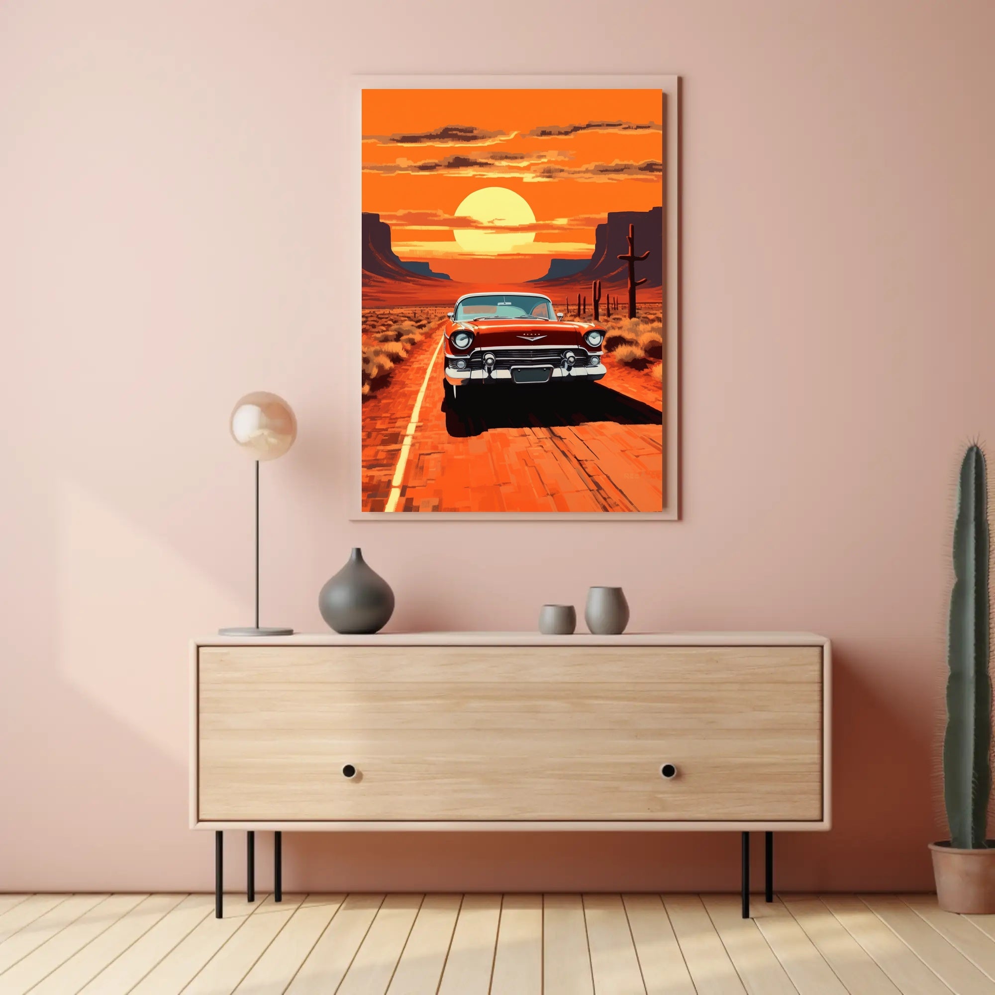 Vintage Road Trip at Sunset Poster