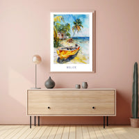 Serene Belize Beach Scene Watercolor Travel Poster PosterGoat