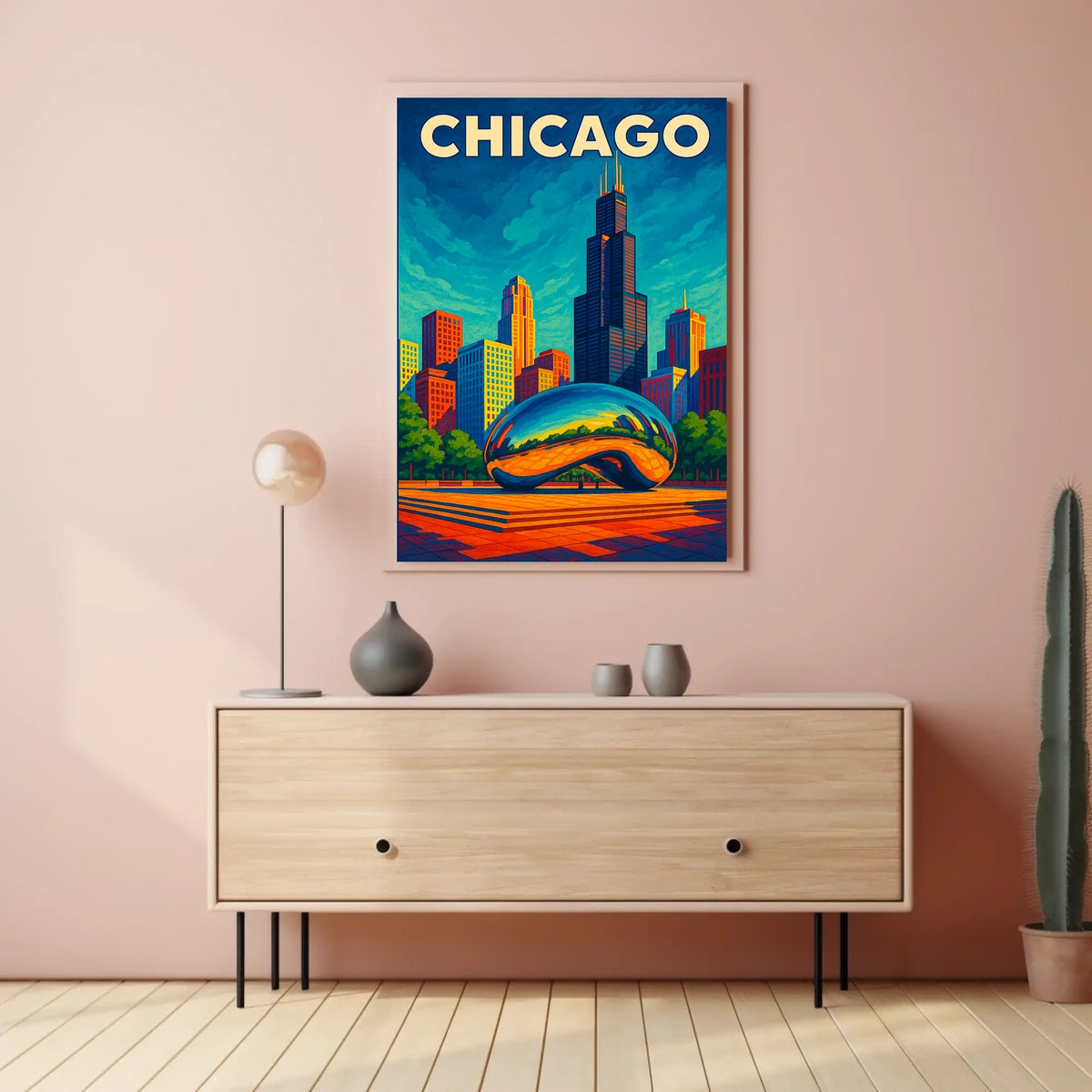 Chicago Skyline And Cloud Gate Poster