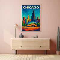 Chicago Skyline And Cloud Gate Poster