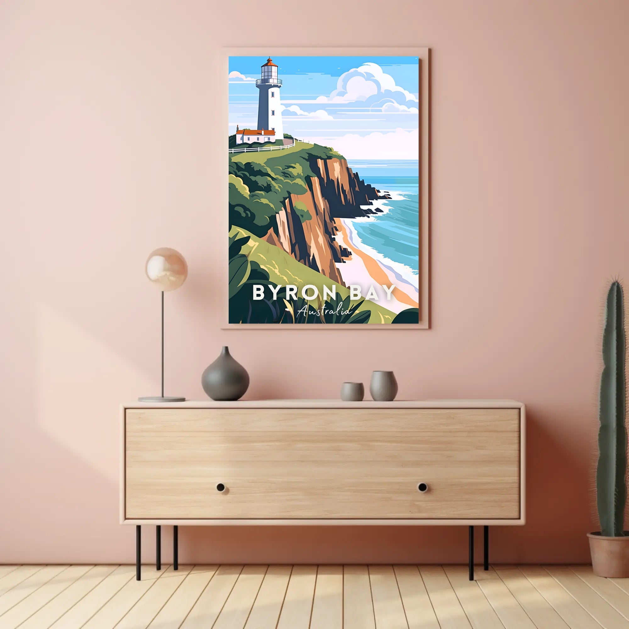Coastal Serenity: Byron Bay Lighthouse Travel Poster