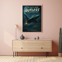 F7U Cutlass Aircraft with Lightning Poster