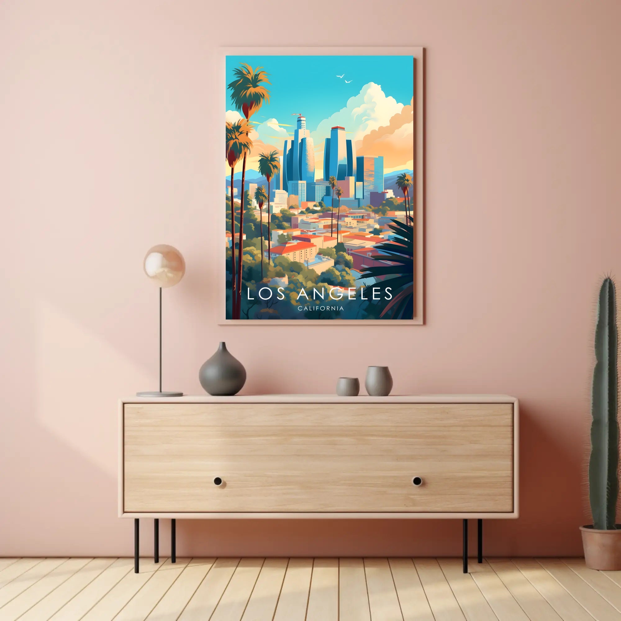 Vibrant Los Angeles Cityscape Illustration Travel Poster