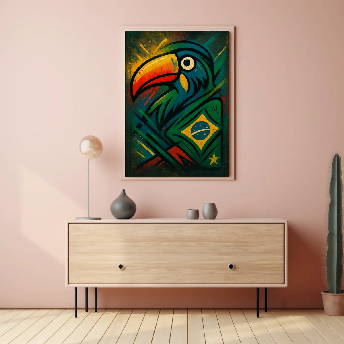 Vibrant Toucan and Brazilian Flag Poster