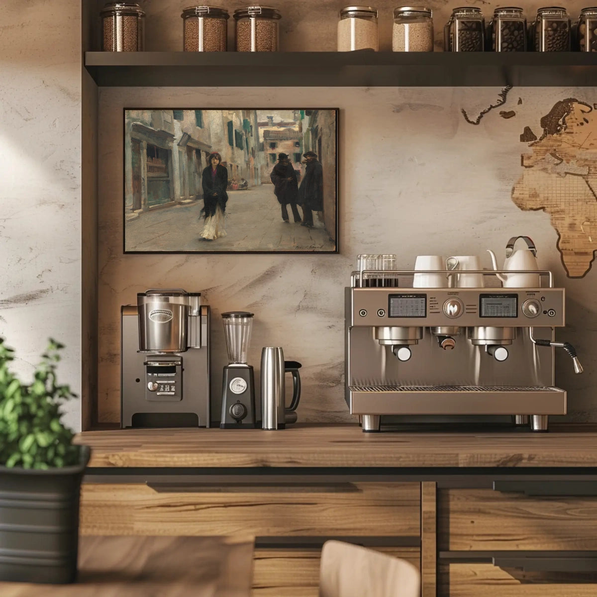 European Street Scene in Impressionistic Artistic Poster