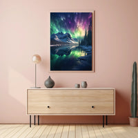 Serene Aurora Borealis Snowy Mountain National Park Poster