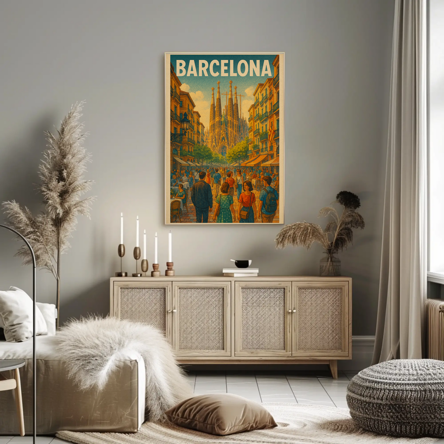 Barcelona Sagrada Familia Street Travel Poster