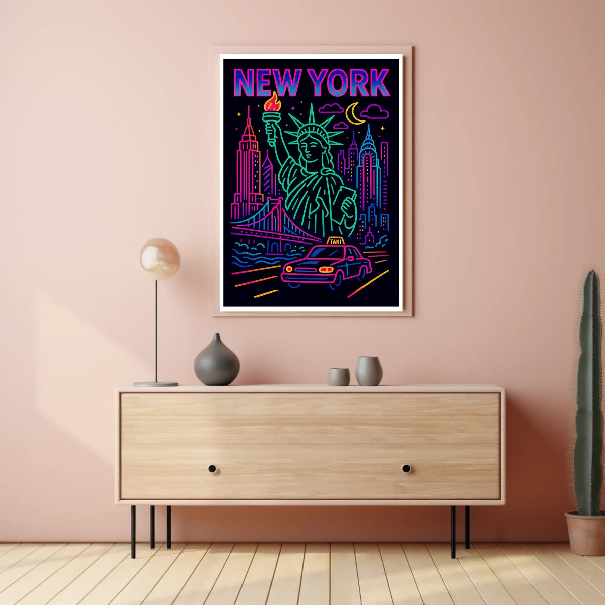 Neon New York Cityscape Vibrant Poster Modern Wall Art