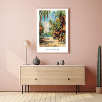 Tropical Coastal Serenity in Watercolor Travel Poster PosterGoat