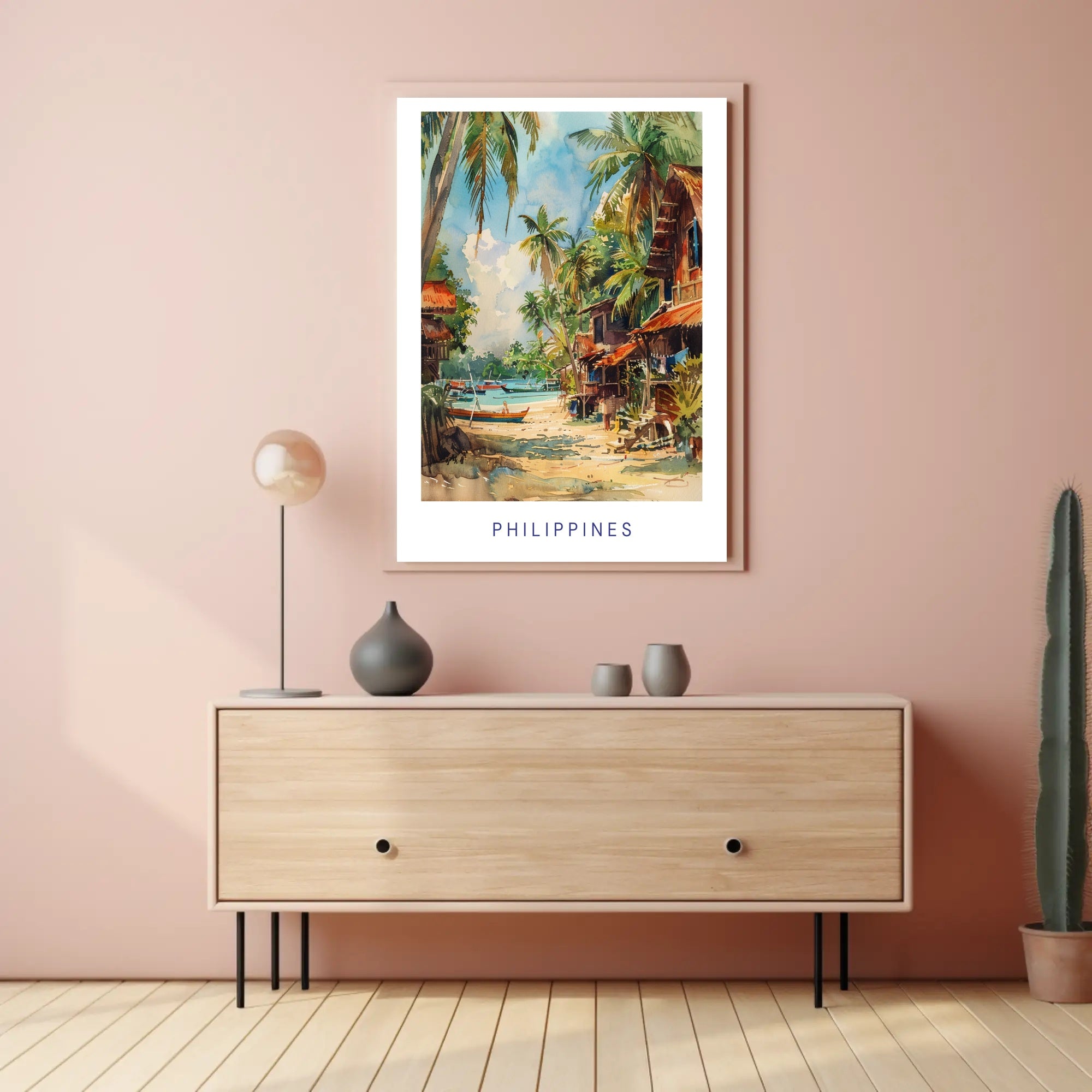 Tropical Coastal Serenity in Watercolor Travel Poster PosterGoat