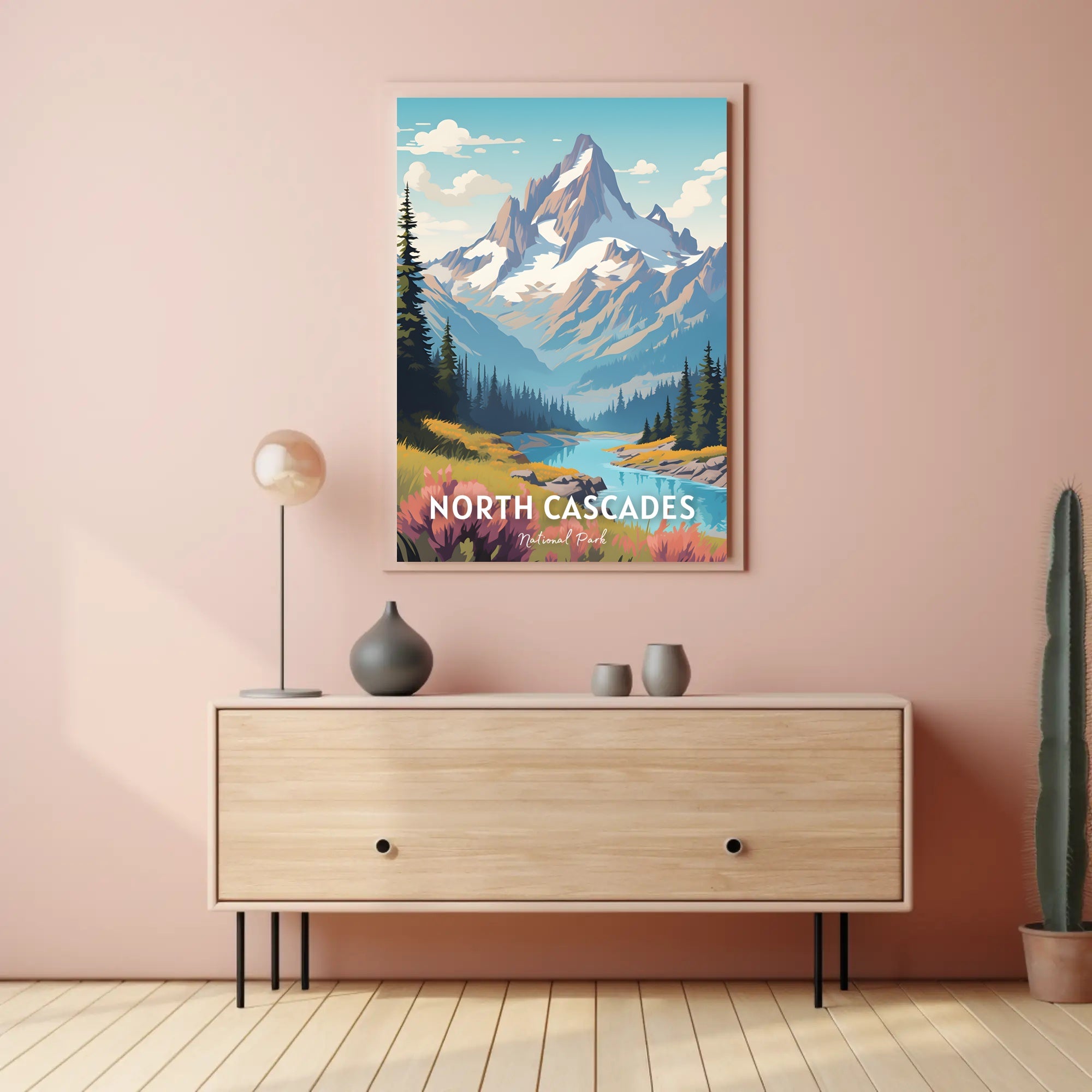 North Cascades Poster Vintage National Park Print
