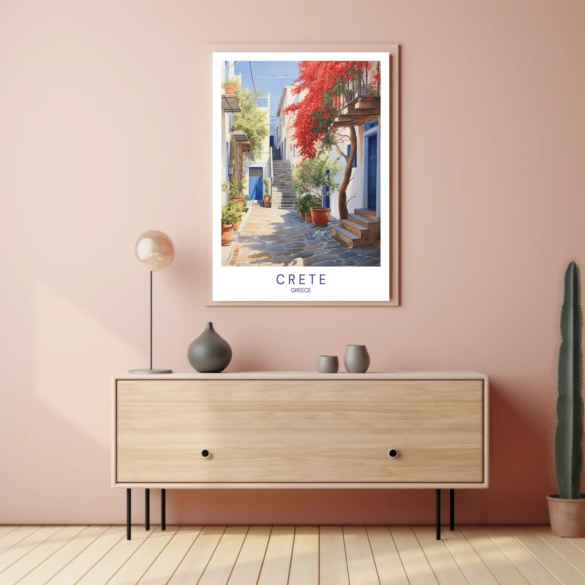Crete Street Scene: Idyllic and Inviting Travel Poster PosterGoat