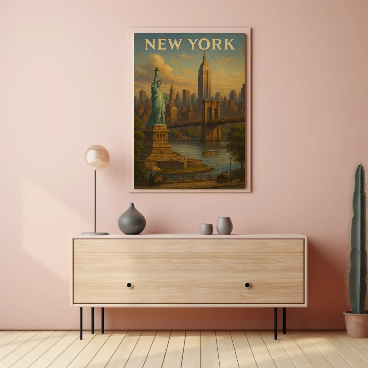 New York City Skyline Cityscape Poster Vintage Wall Art