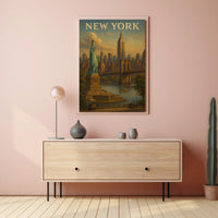 New York City Skyline Cityscape Poster Vintage Wall Art