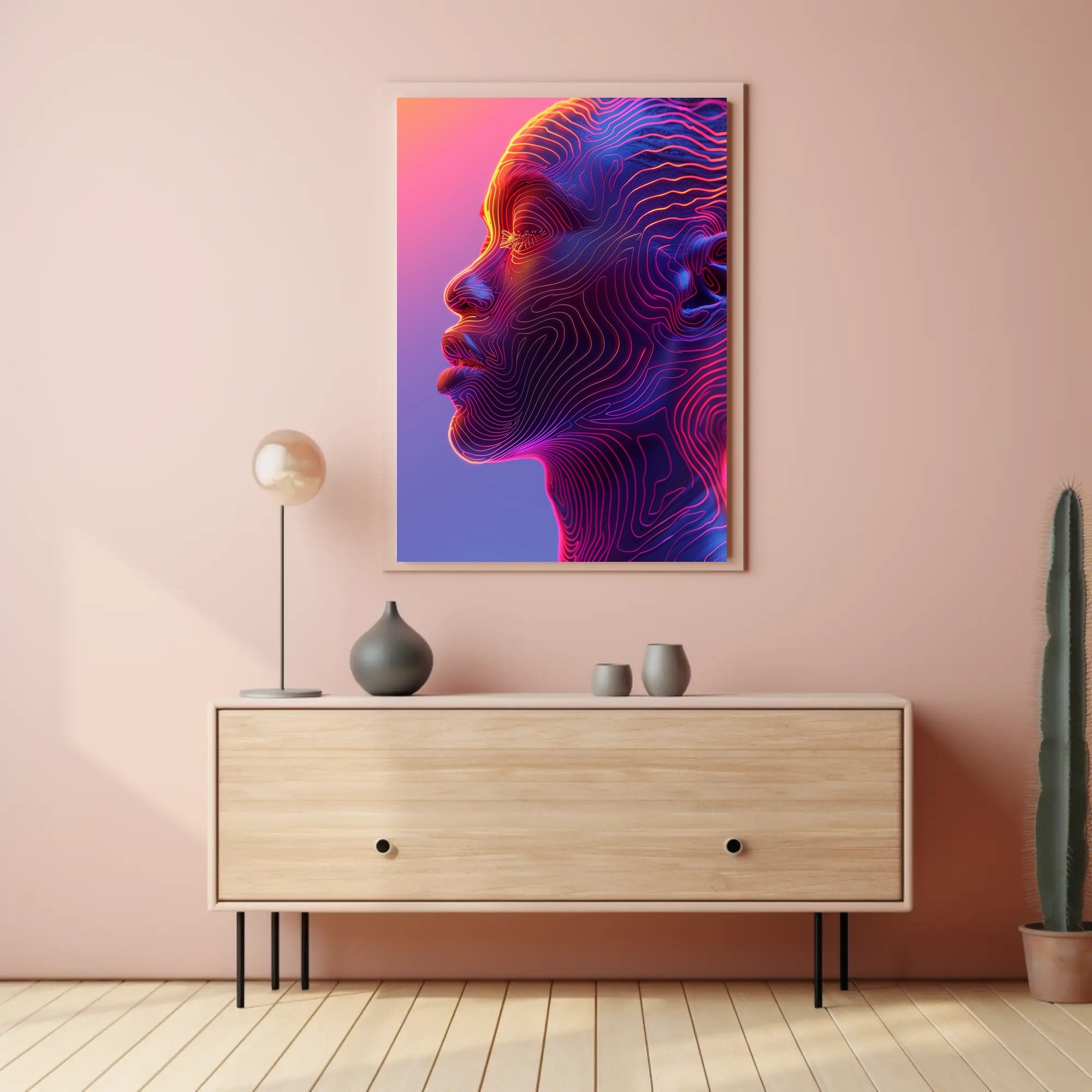Futuristic Neon Human Profile Abstract or Artistic Poster PosterGoat