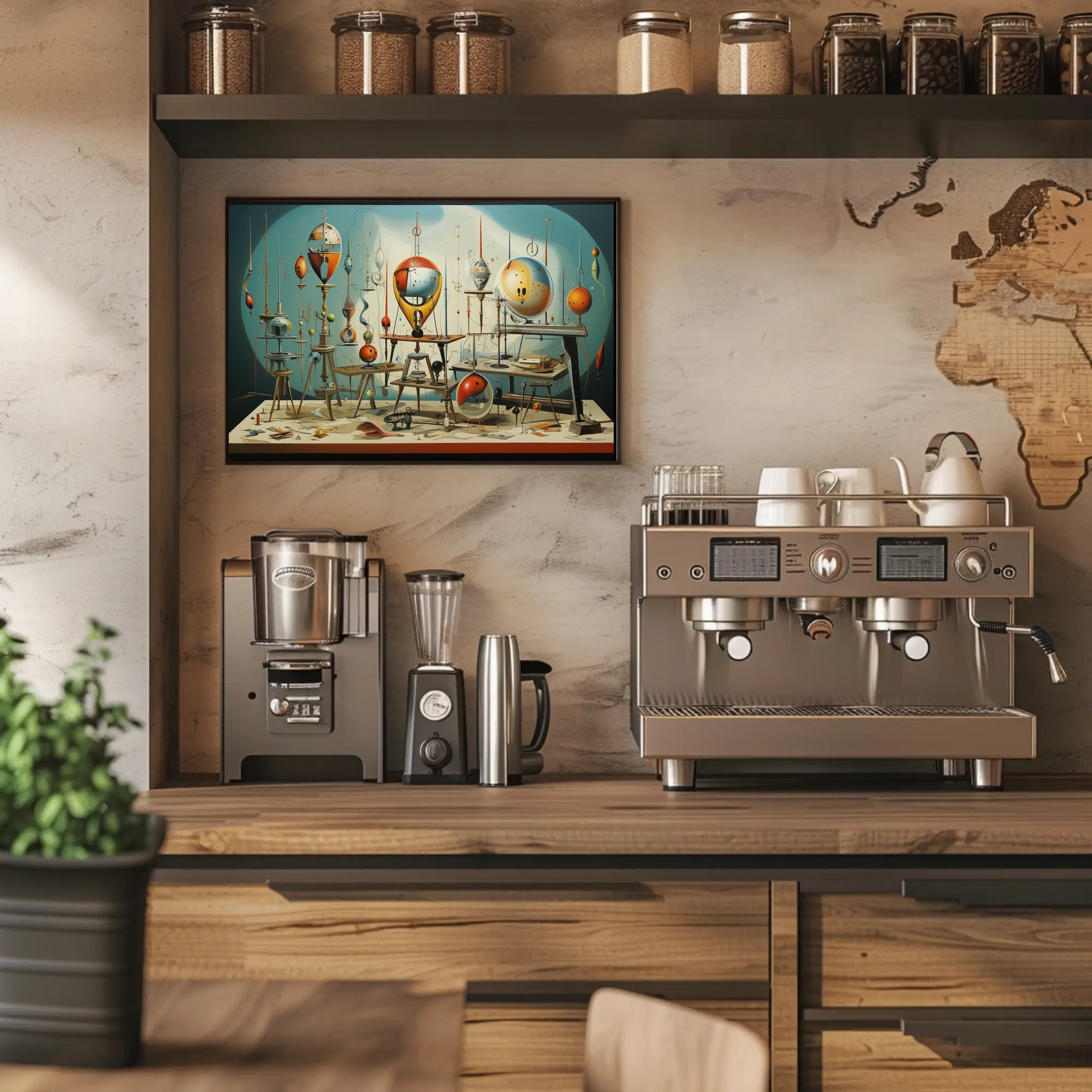 Surreal Mechanical Geometric Structures Abstract Artistic Poster