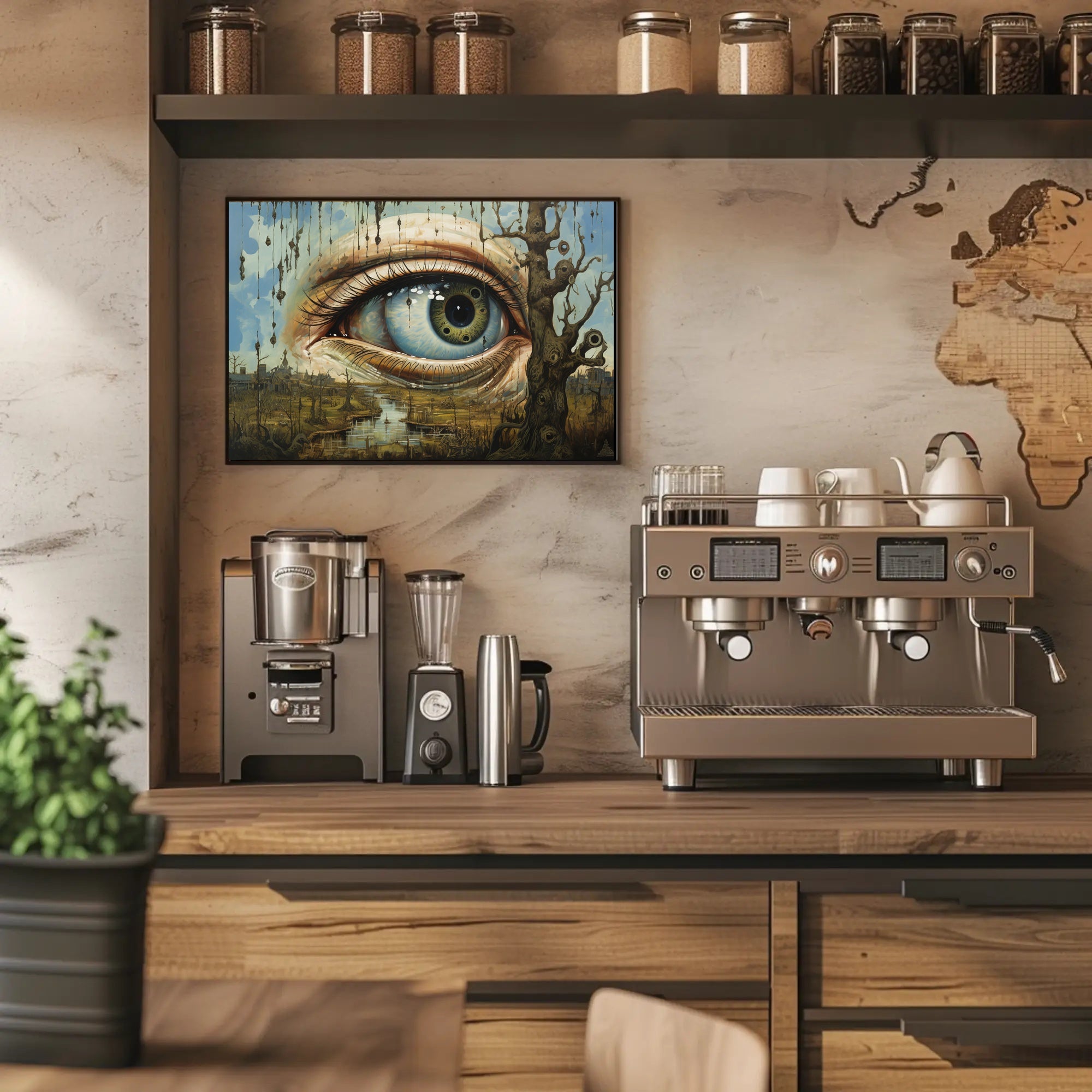 Surrealist Eye in Dystopian Post-Apocalyptic Landscape Poster
