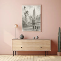 New York City Iconic Landmarks Poster Vintage Wall Art