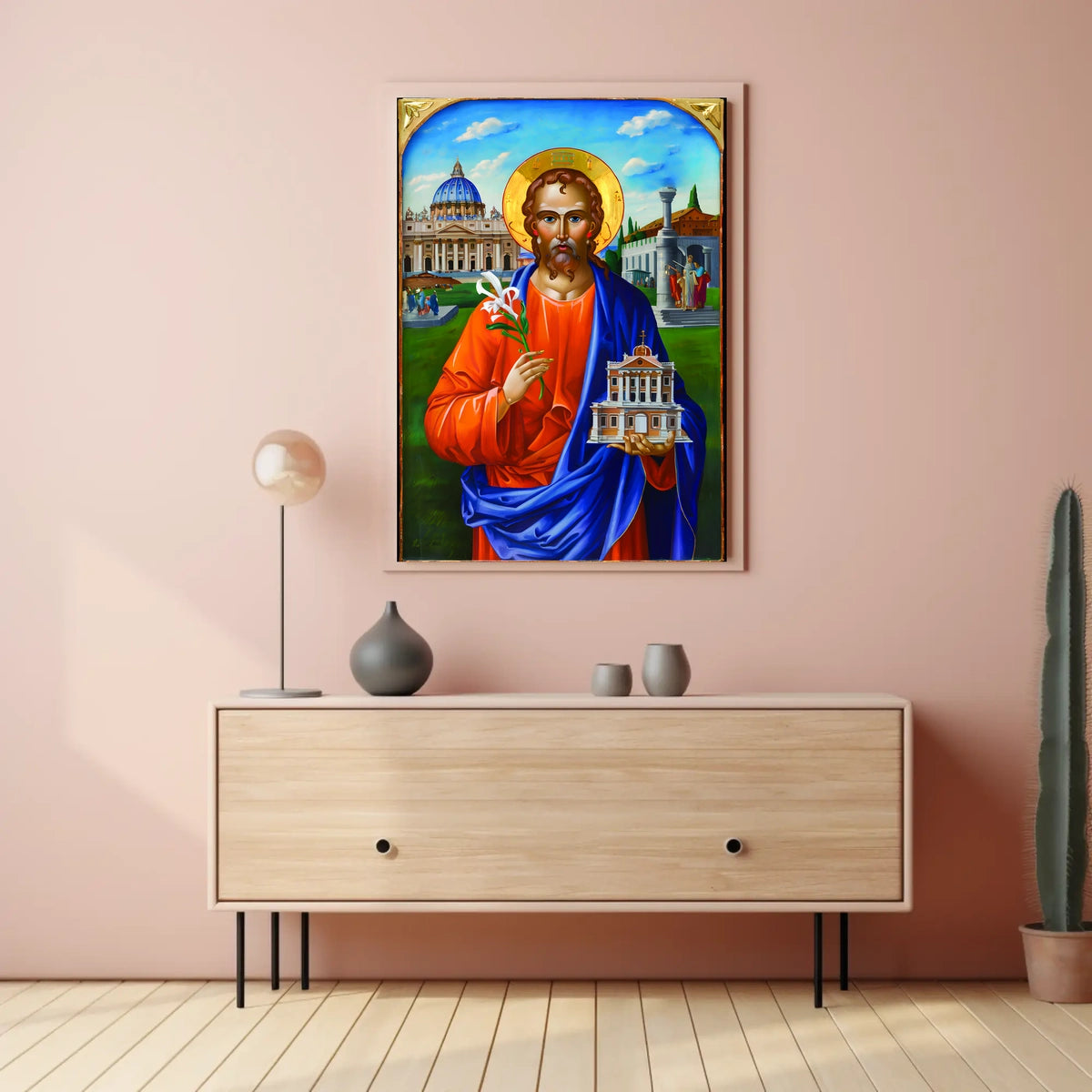 Saint with Lily and Church Iconography Poster