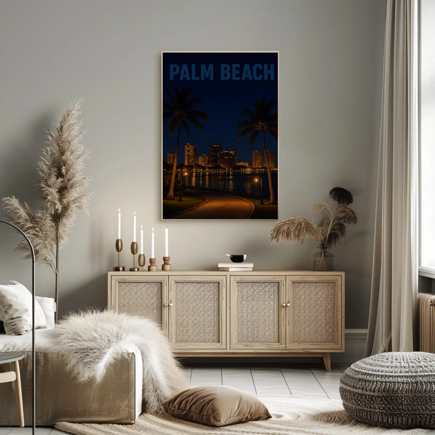 Palm Beach Florida Waterfront At Night Travel Poster