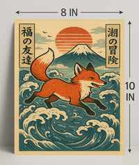 Fox Adventure in Japanese Waves Poster PosterGoat