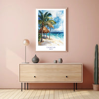 Serene Cancun Beach Watercolor Scene Travel Poster PosterGoat