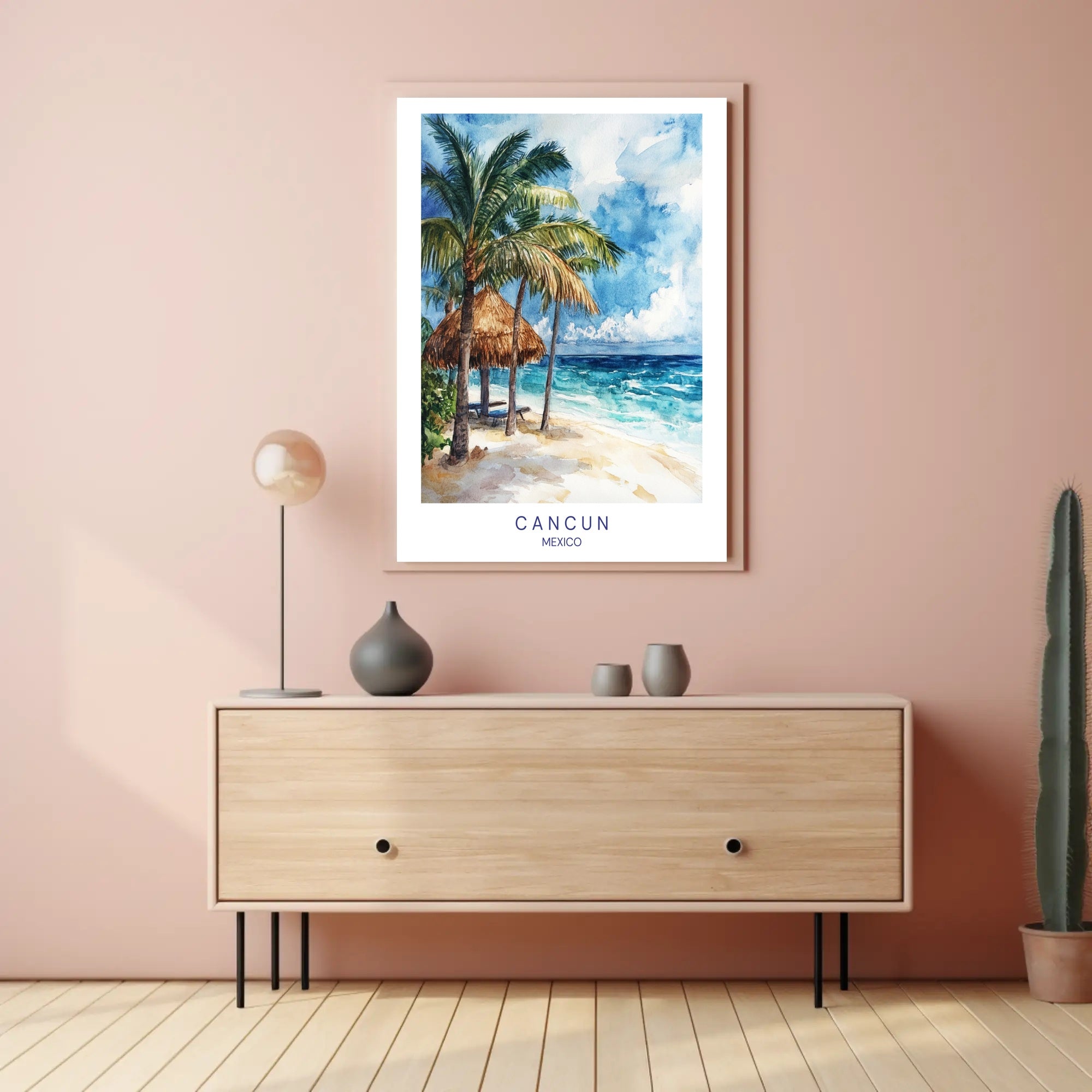 Serene Cancun Beach Watercolor Scene Travel Poster PosterGoat