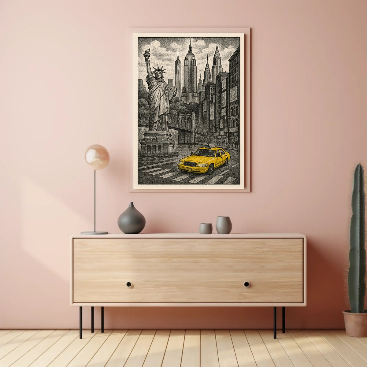 New York City Night Skyline Poster Vintage Wall Art