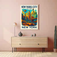 New York City Icons Poster Vintage Cityscape Wall Art