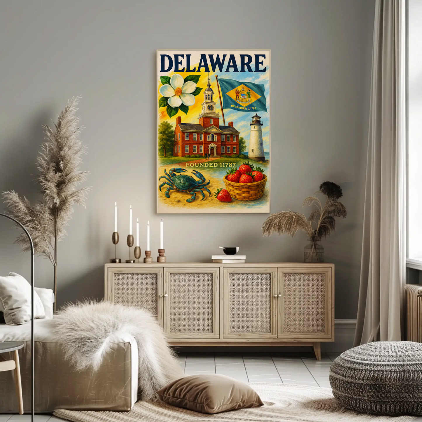 Delaware Flag Crab Strawberries Travel Poster