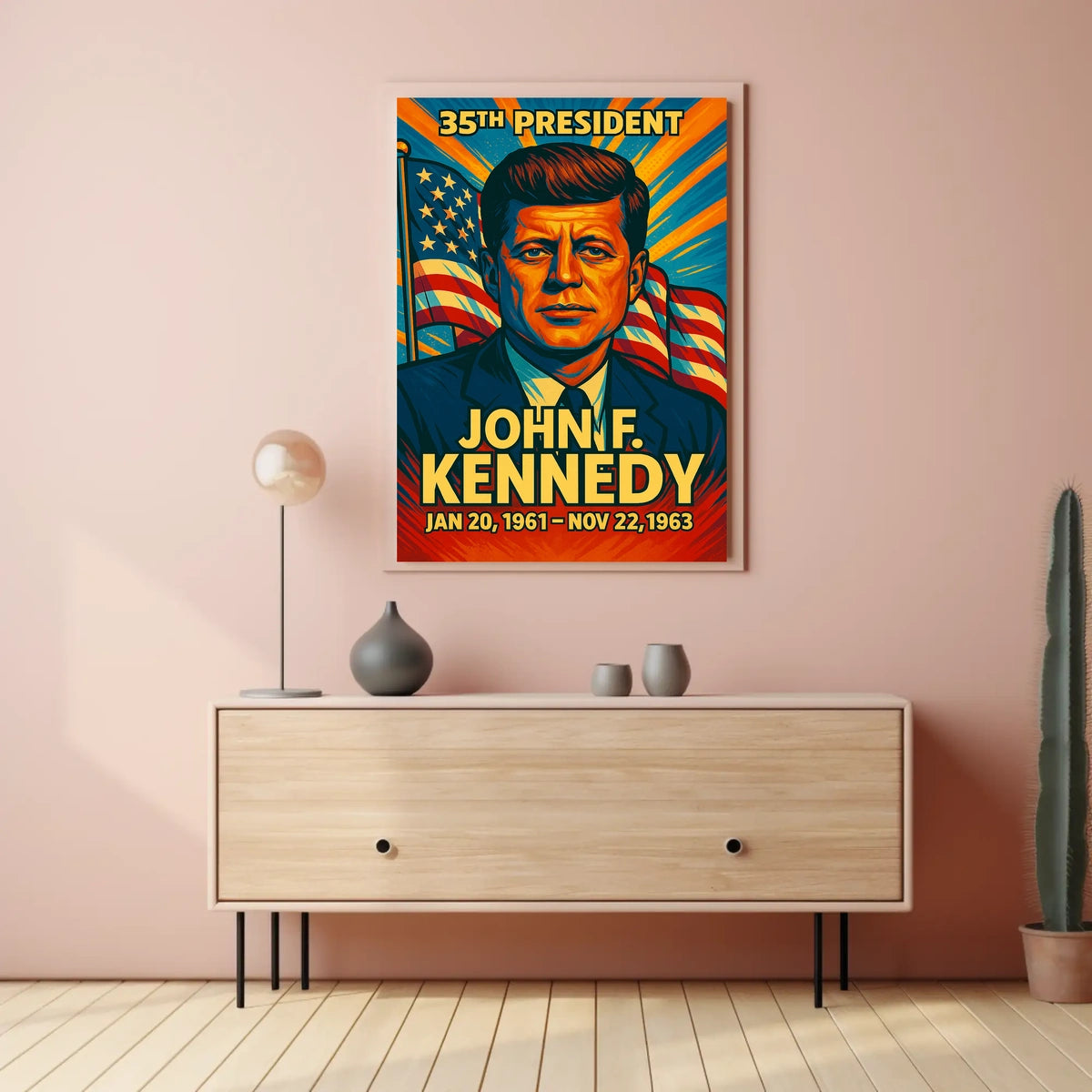 John F. Kennedy 35th President of the United States Colorful Comic Book Style Poster