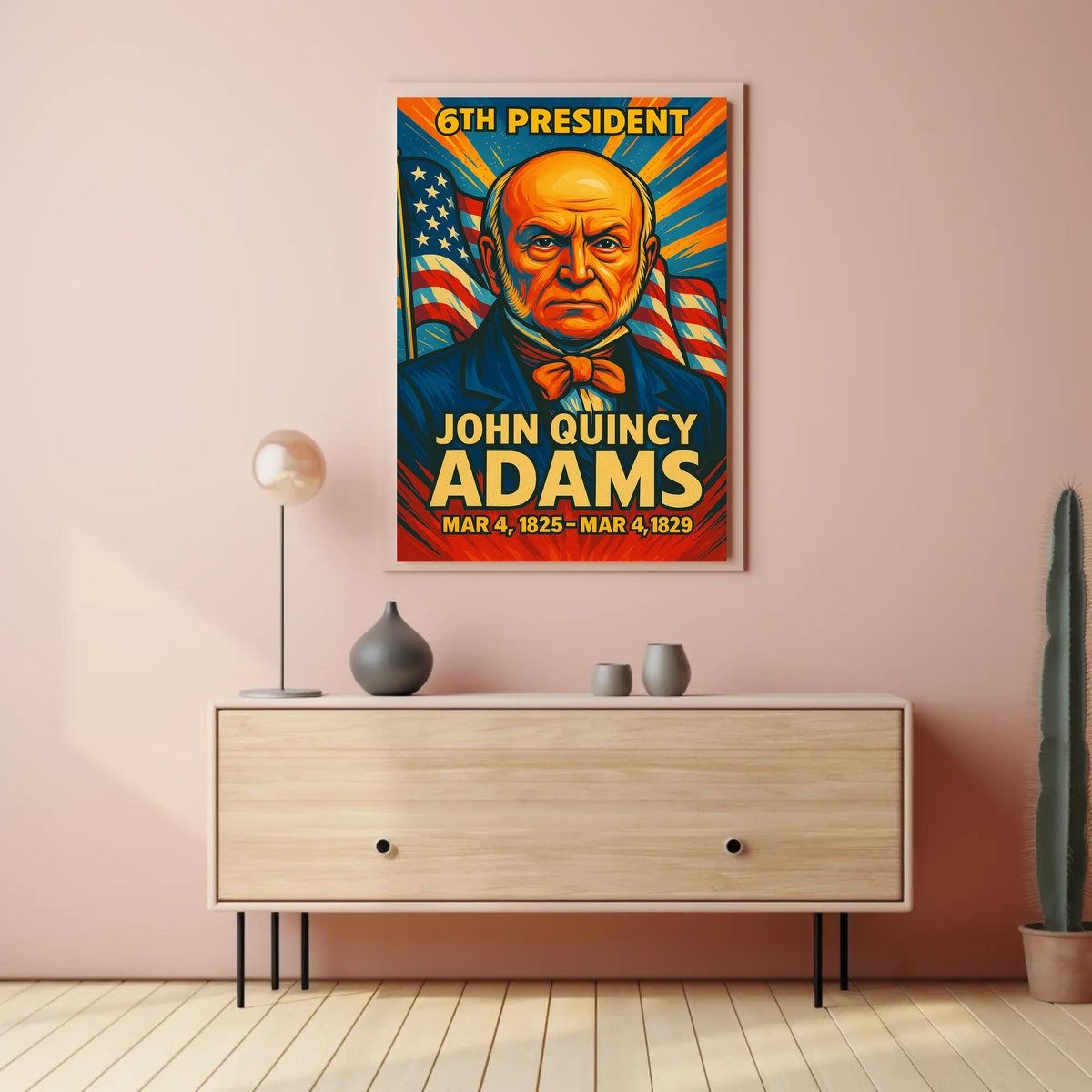 John Quincy Adams 6th President of the United States Colorful Comic Book Style Poster
