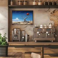 Surreal Desert Landscape with Red Sphere Artistic Poster