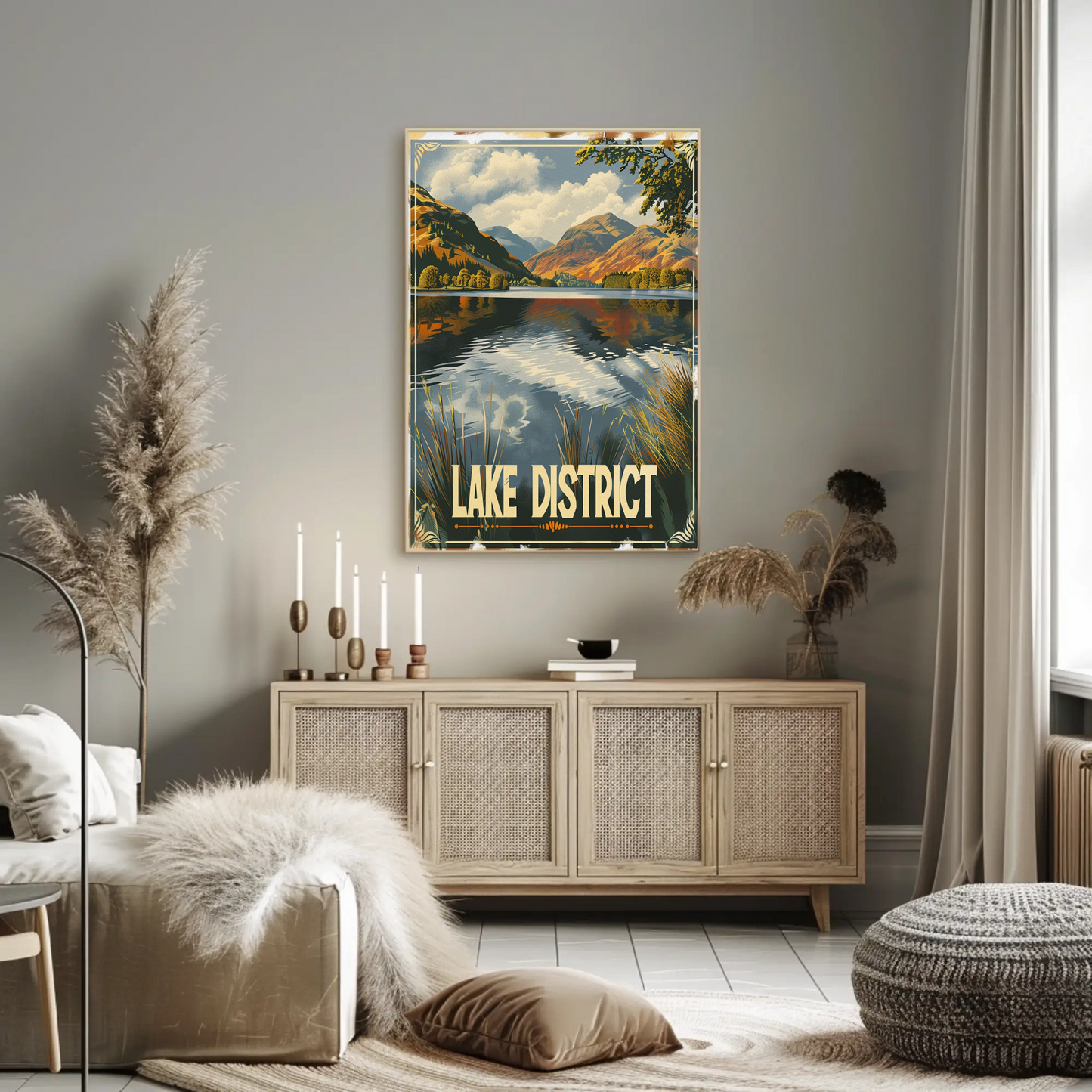 Lake District Autumn Reflection Mountain Scene Travel Poster