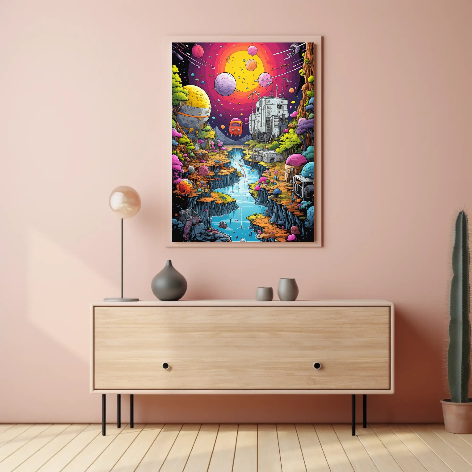Futuristic Alien Landscape in Vibrant Colors Sci-Fi Poster