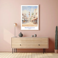 Scenic Marrakech Street Watercolor Travel Poster PosterGoat