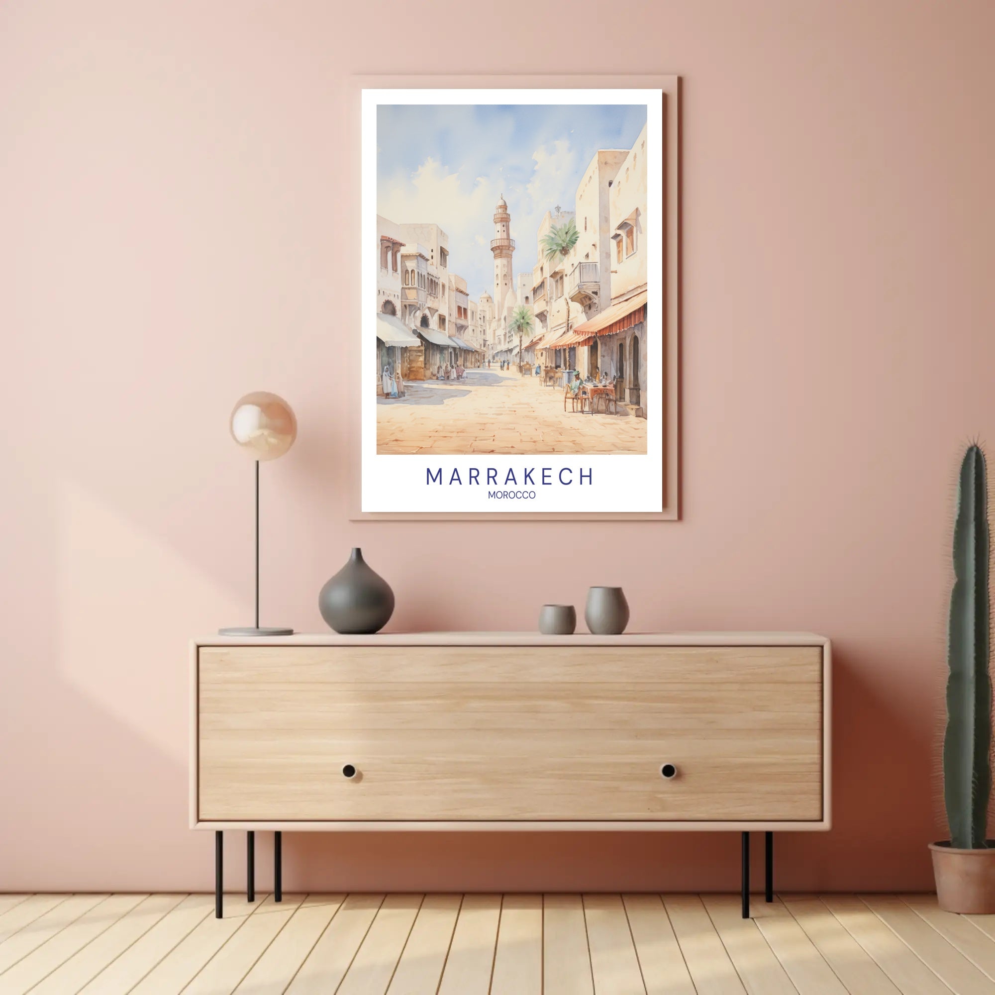 Scenic Marrakech Street Watercolor Travel Poster PosterGoat