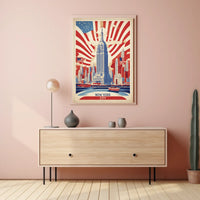 New York City Patriotic Skyline Poster Vintage Wall Art