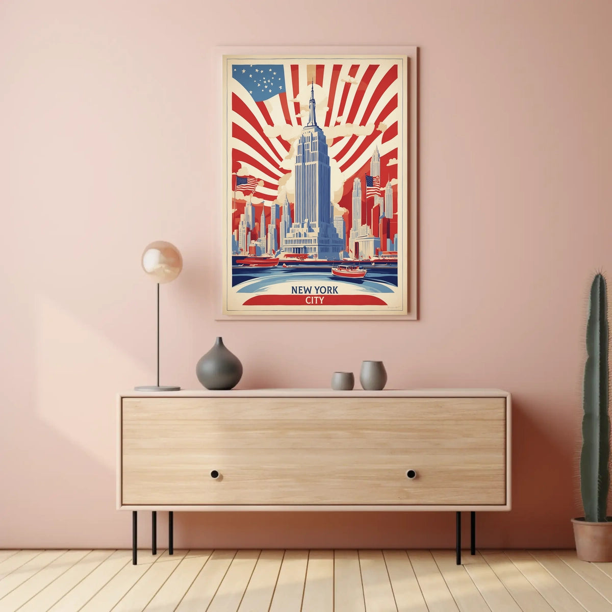 New York City Patriotic Skyline Poster Vintage Wall Art