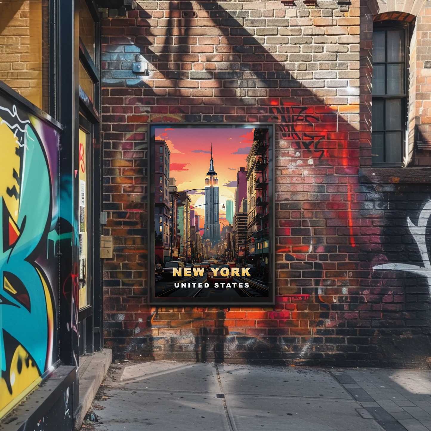 New York Empire State Sunset Vintage Travel Poster